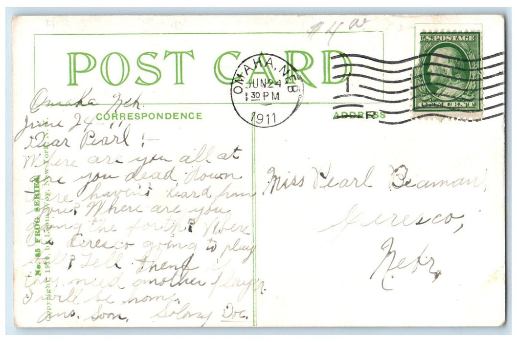 1911 Anthropomorphic Frog Playing Banjo Omaha Nebraska NE Antique Postcard