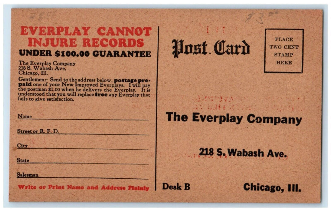 The Everplay Co. Eliminates Needles Chicago Illinois IL Advertising Postcard