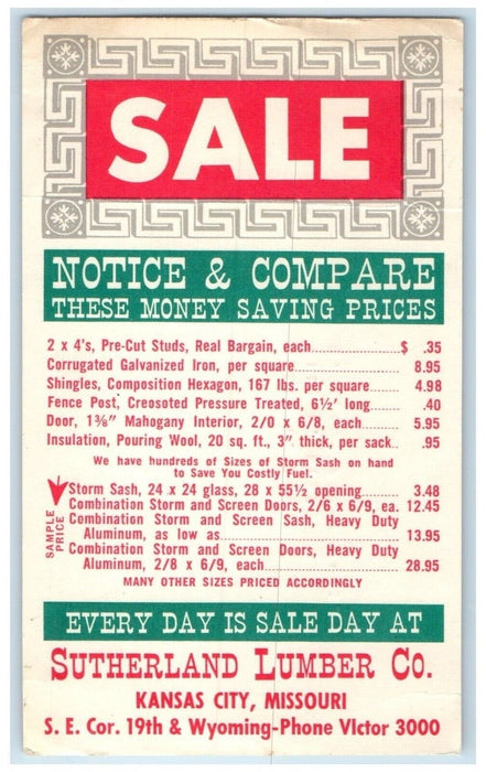 c1905 Sutherland Lumber Co. Kansas City MO Notice & Compare Advertising Postcard