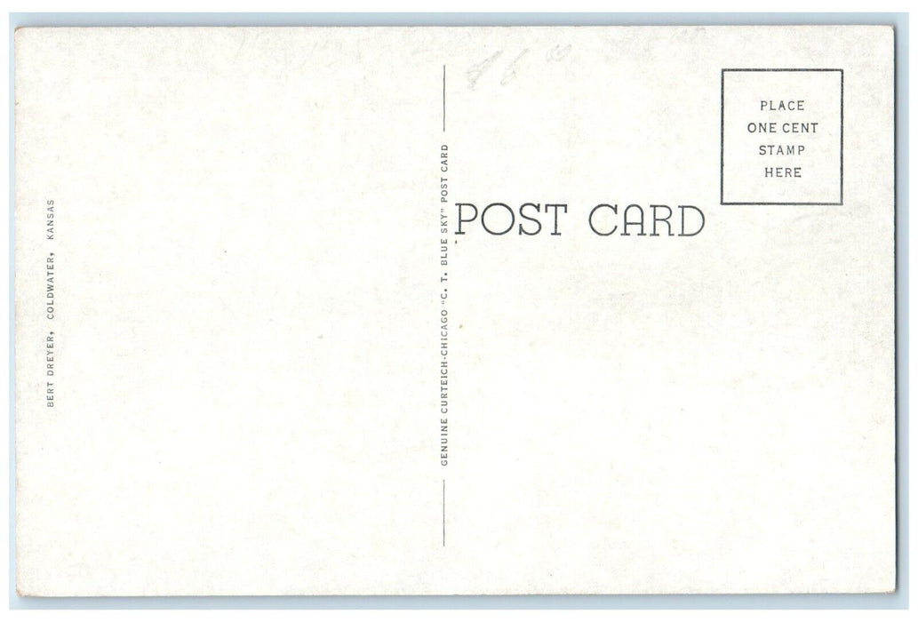 c1930 Main Street Road Buildings Classic Cars Coldwater Kansas Unposted Postcard
