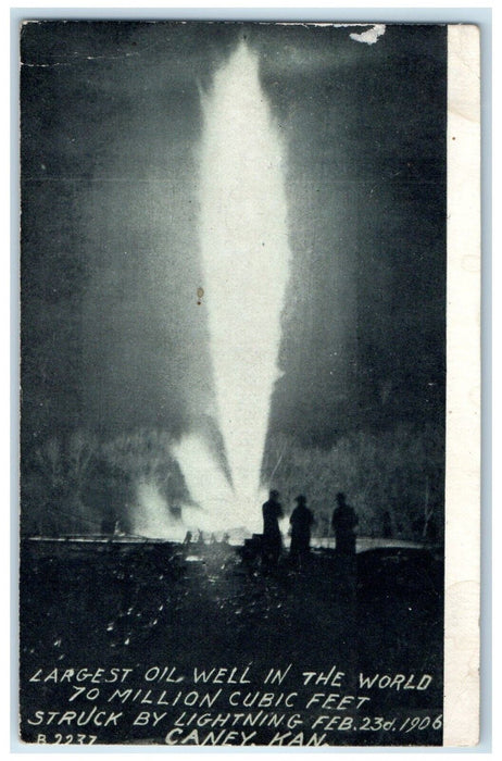 1910 Largest Oil Well Struck Lighting Caney Kansas Williamson Hafferner Postcard