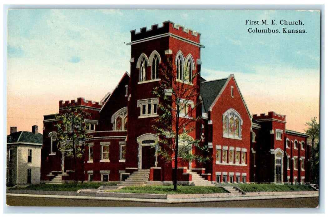 c1914 First Methodist Episcopal Church Columbus Kansas Vintage Antique Postcard