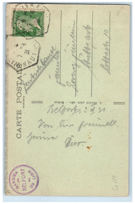 1931 Le Lion Belfort (Territoire) Made of Sandstone in France Postcard