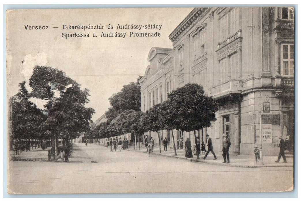 c1910 Andrassy-Setany Sparkassa U. Andrassy Promenade Budapest Hungary Postcard
