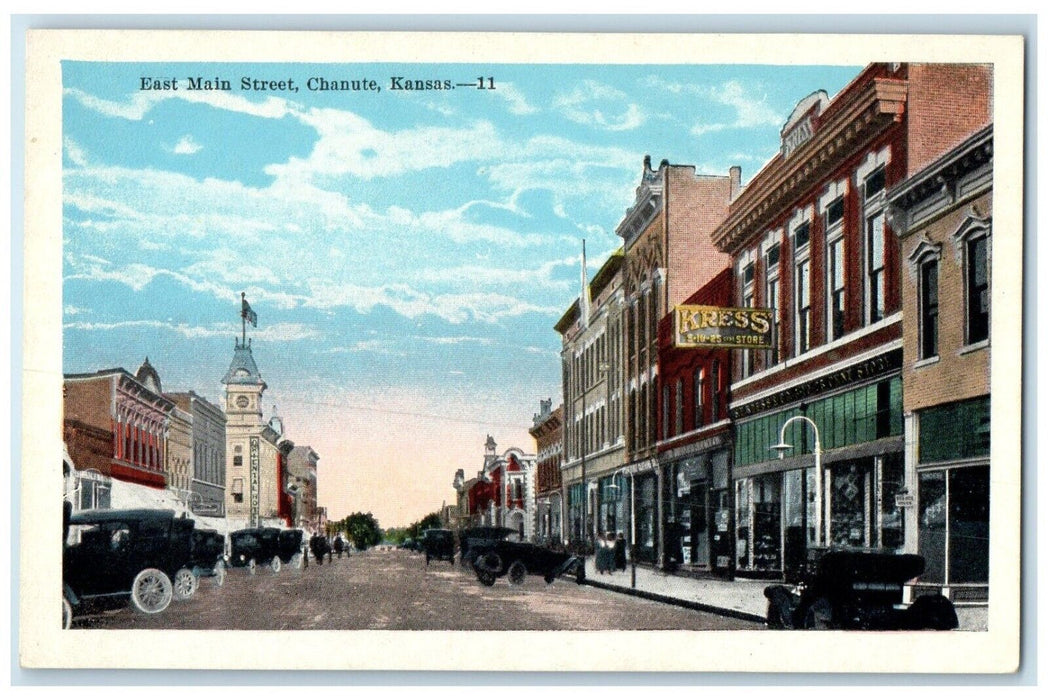 c1920 East Main Street Chanute Classic Cars Kansas KS Unposted Antique Postcard