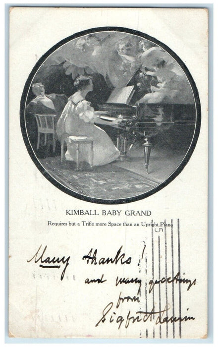 1906 Kimball Baby Grand Pianist Washington DC Chicago IL Posted Antique Postcard