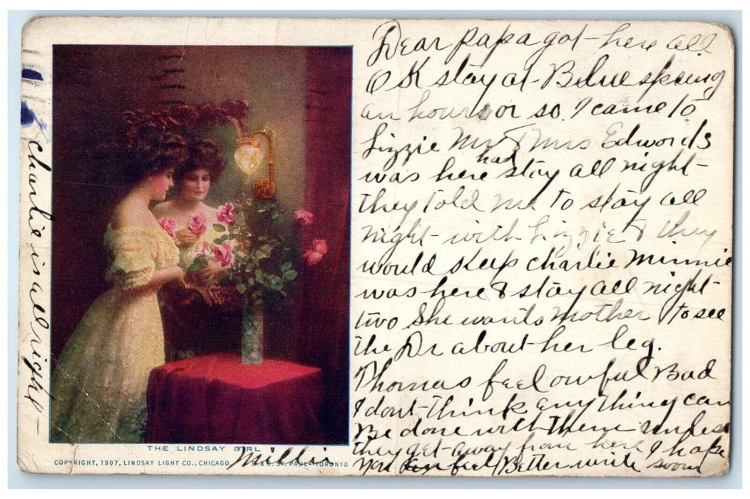 1910 The Lindsay Girl Mirror Gas Lightning Advertising Kansas City MO Postcard