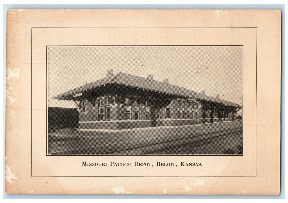 c1910 Missouri Pacific Depot Railroad Beloit Kansas KS Antique Unposted Postcard