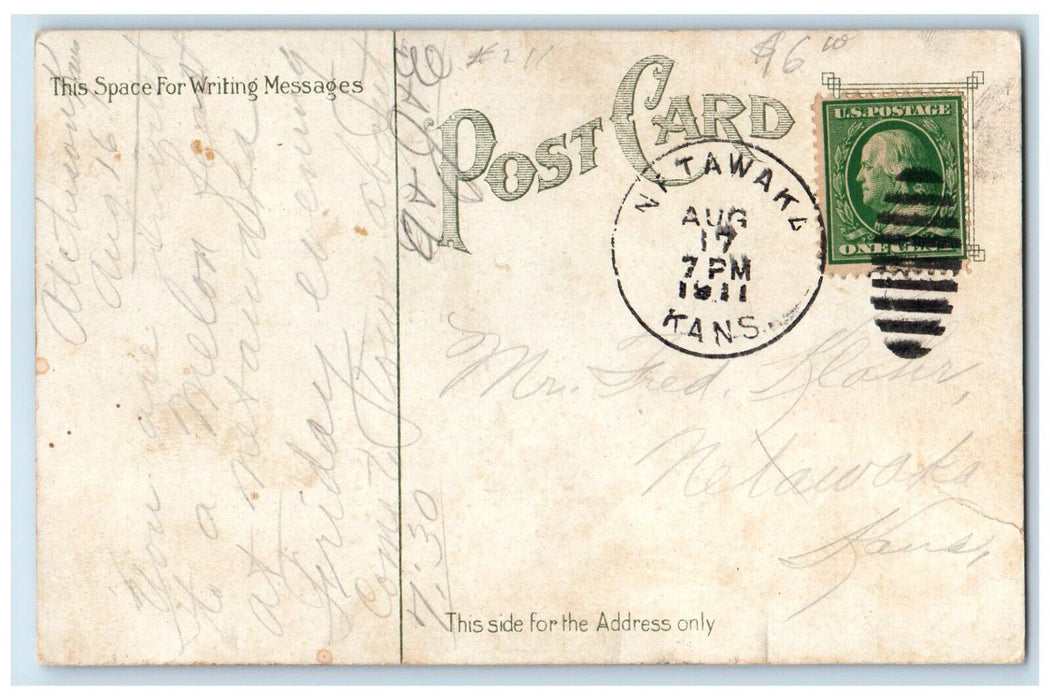 1911 Exterior View Wells Asylum Building Atchison Horse Carriage Kansas Postcard