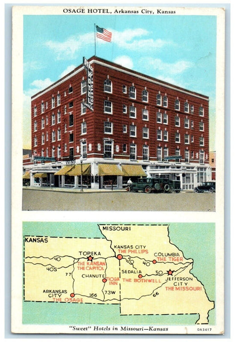 c1930 Osage Hotel Arkansas City Sweet Hotels Missouri Multi-View Kansas Postcard