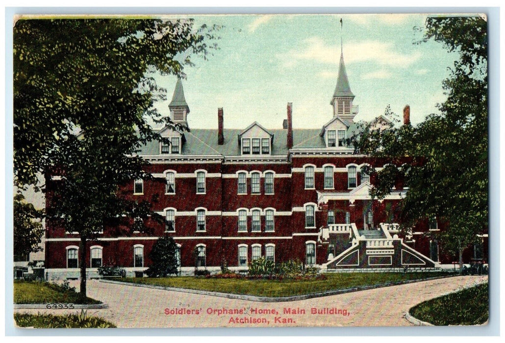 c1910 Front View Soldiers Orphans Home Main Building Atchison Kansas KS Postcard