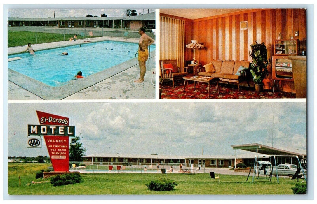 c1950's El Dorado Motel Brookfield Missouri MO, Pool Room Multiview Postcard