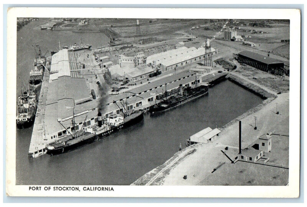 c1940 Aerial View Steamer Cruise Ship Port Stockton California Unposted Postcard