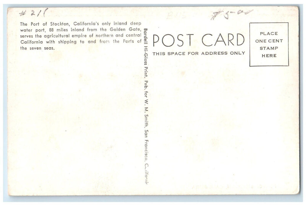 c1940 Aerial View Steamer Cruise Ship Port Stockton California Unposted Postcard