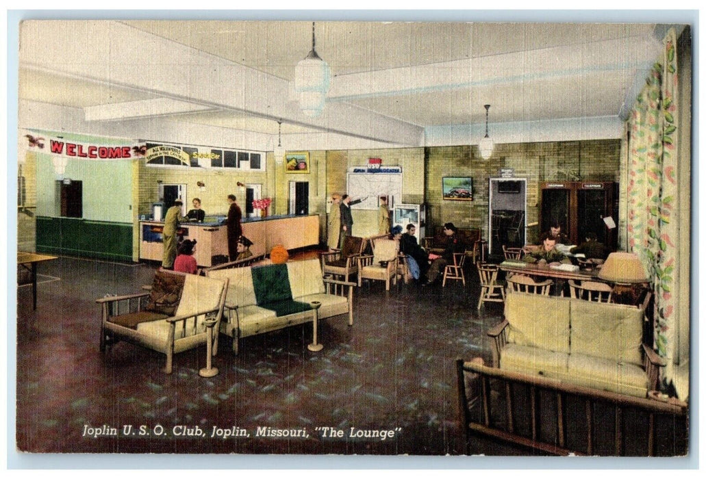 1943 Joplin USO Club The Lounge Interior View Joplin Missouri MO Posted Postcard