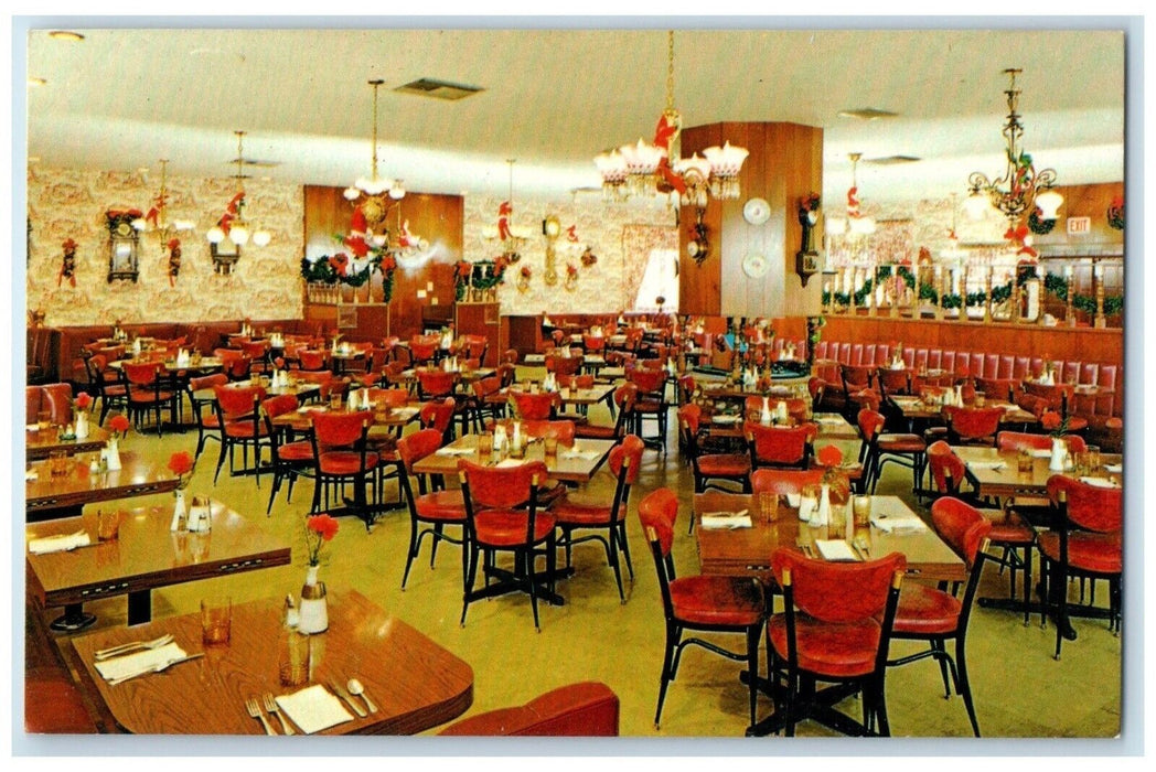 c1950's Tick Tock Restaurant Dining Room Hollywood California CA Postcard
