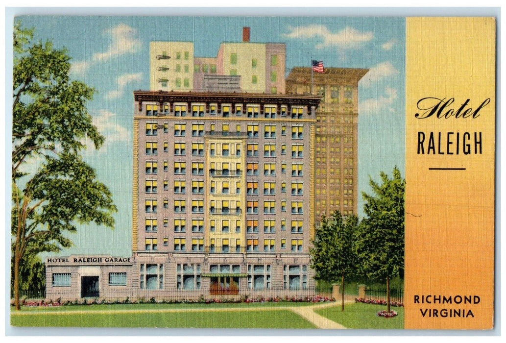 1953 Hotel Raleigh Garage Building Richmond Virginia VA Posted Vintage Postcard