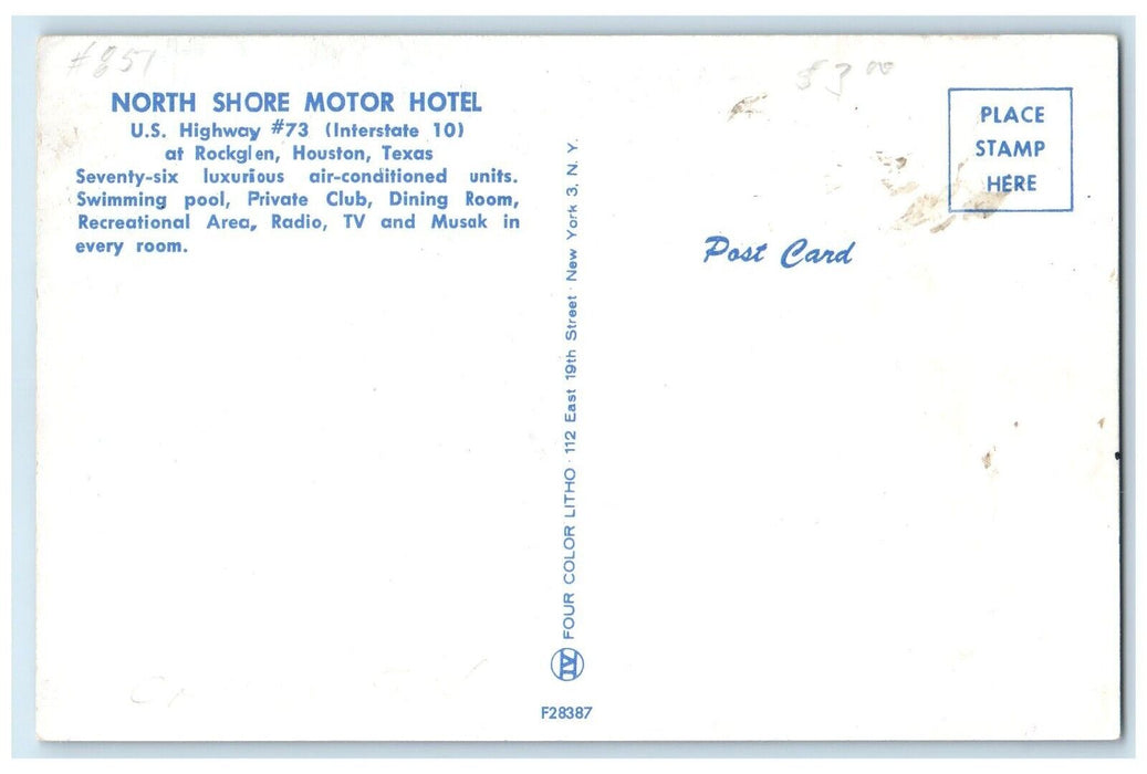 c1950's North Shore Motor Motel Cars At Rockglen Houston Texas TX Postcard