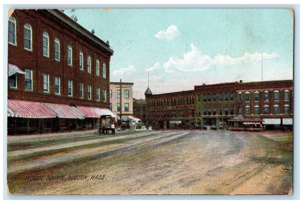 c1907 Woods Square Hudson, Massachusetts MA Antique Posted Postcard