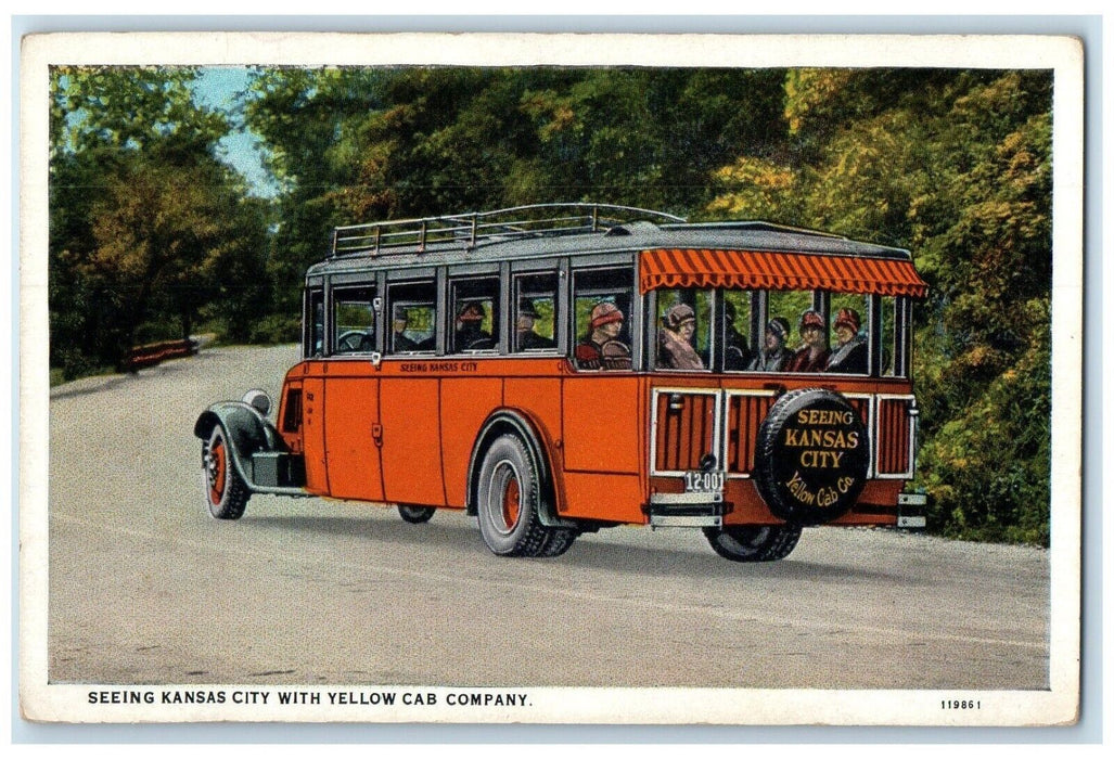 c1920 Seeing Kansas City Yellow Cab Company Road Kansas Vintage Antique Postcard