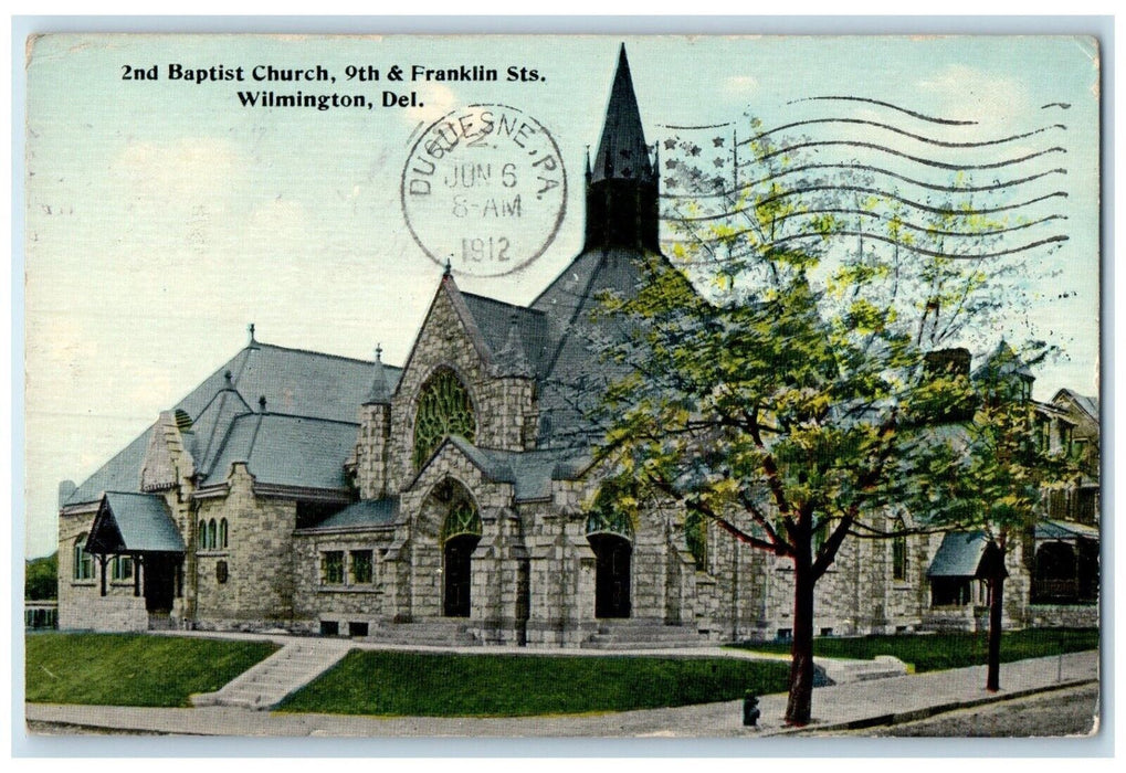 1912 Exterior View 2nd Baptist Church Building Wilmington Delaware DE Postcard