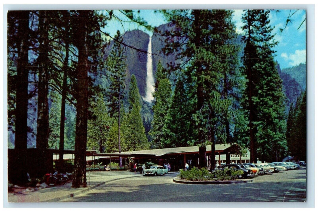 c1960s Entrance To Yosemite Lodge And Upper Yosemite Fall California CA Postcard