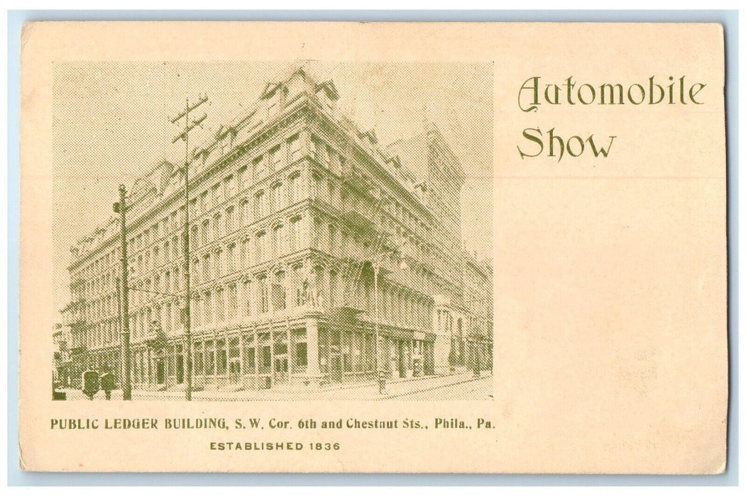 c1905 Automobile Show Advertising Ledger Building Philadelphia PA Postcard