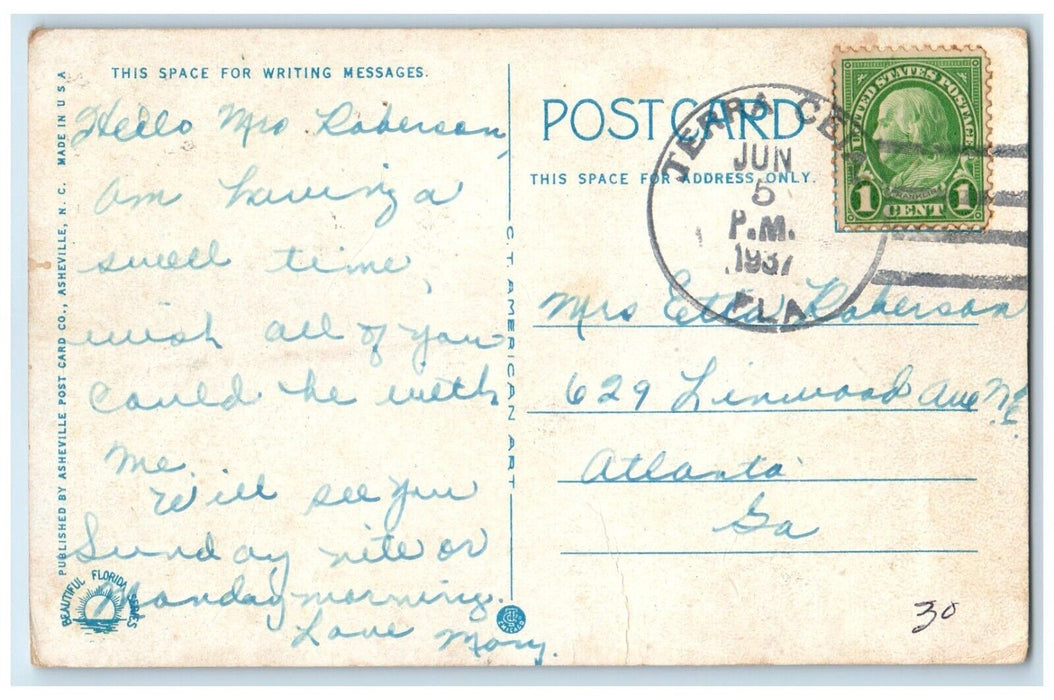 1937 Scenic View Palma Sola Drive Bradenton Cortez Beach Florida Posted Postcard