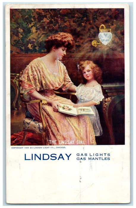 Rock Island IL, Lindsay Girl Lindsay Gas Light Gas Mantles Advertising Postcard