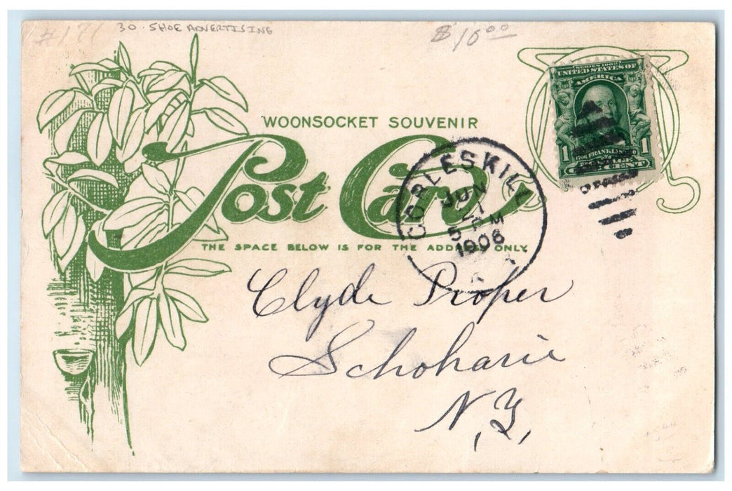 1908 Footwear Of Nations India Woonsocket Rubber Co. Shoe Advertising Postcard
