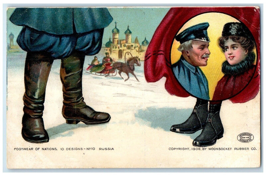 Footwear Of Nations Russia Woonsocket Rubber Co. Shoe Advertising Postcard