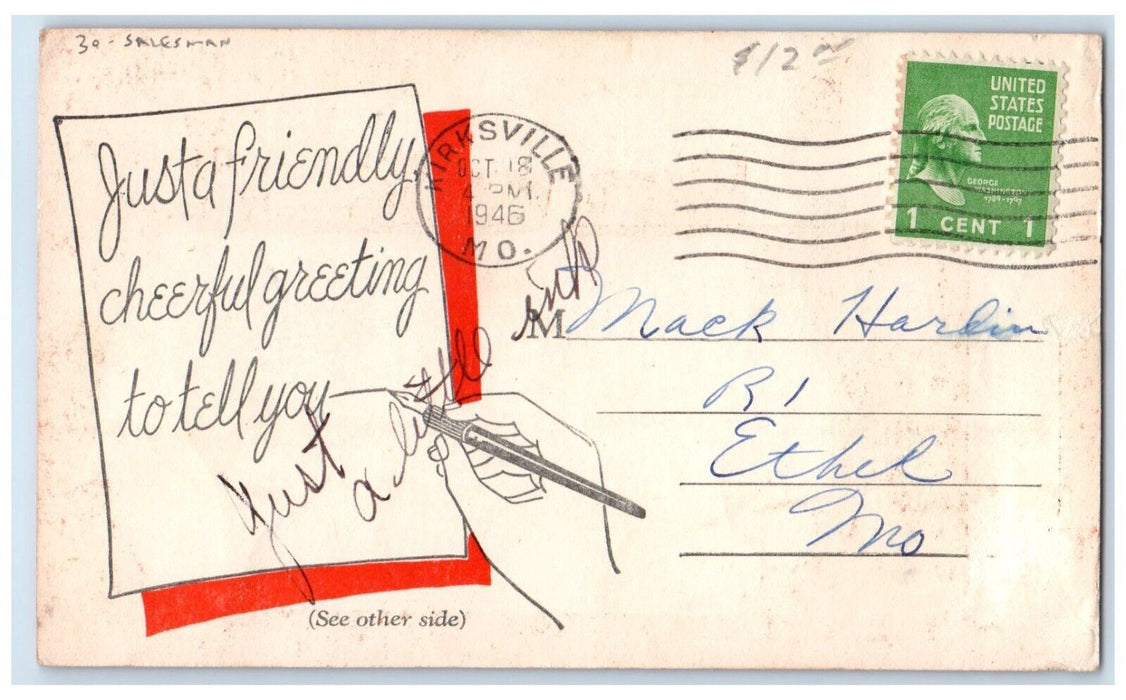 1946 Salesman KKK Medicines Co. Keokuk Kirksville Iowa IA Advertising Postcard