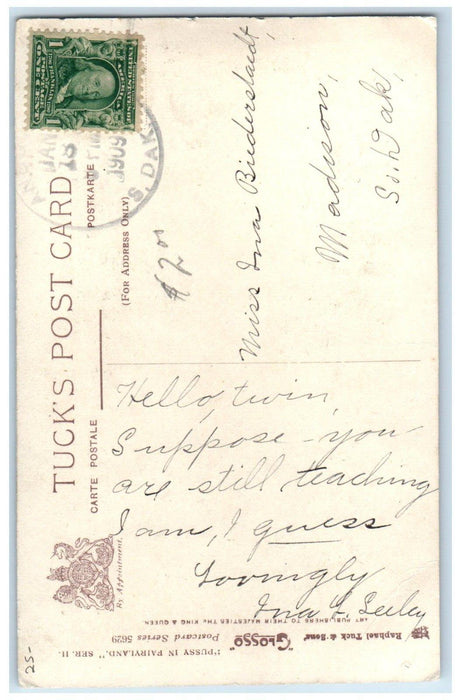 1909 Cat Dunce A Ten O Clock Scholar Madison South Dakota SD Tuck's Postcard