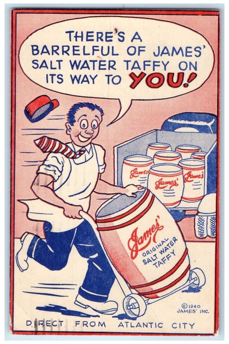 1946 James Original Salt Water Taffy Atlantic City NJ Advertising Postcard