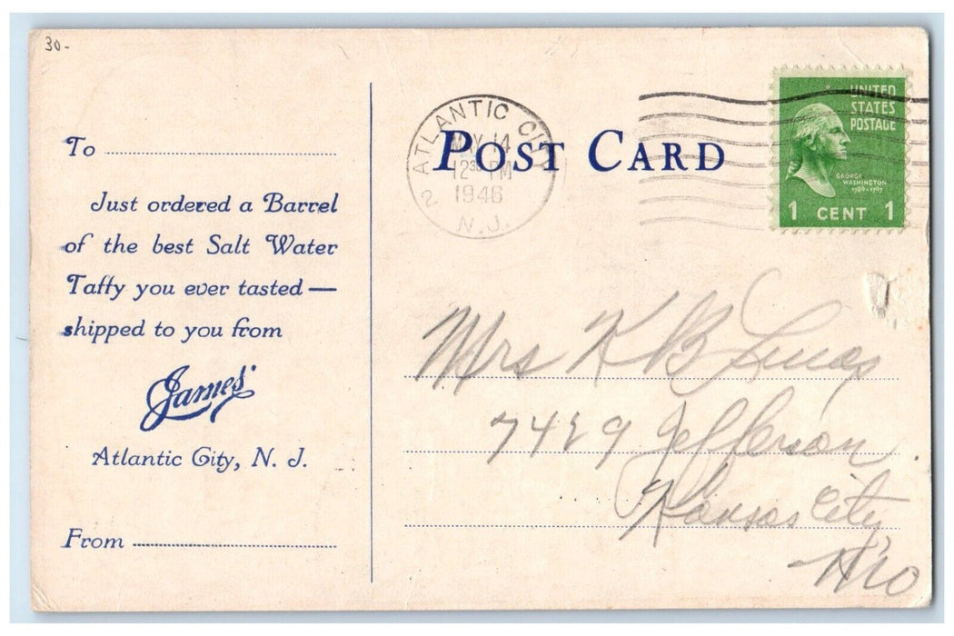 1946 James Original Salt Water Taffy Atlantic City NJ Advertising Postcard