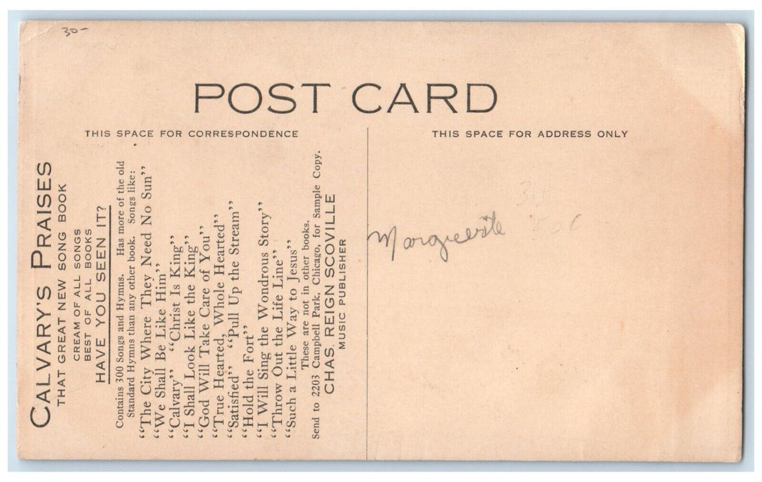 Calvary's Praises Song Books Charles Reign Scoville Music Publisher Postcard