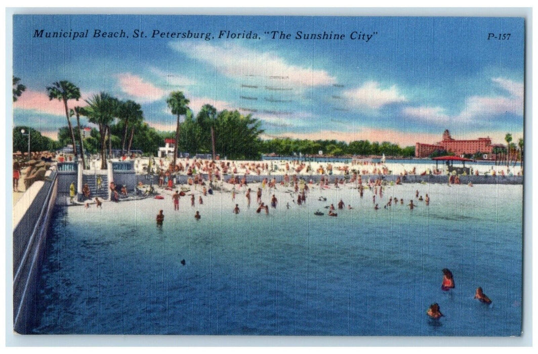 1963 Municipal Beach Sunshine City Swimming Pool St. Petersburg Florida Postcard