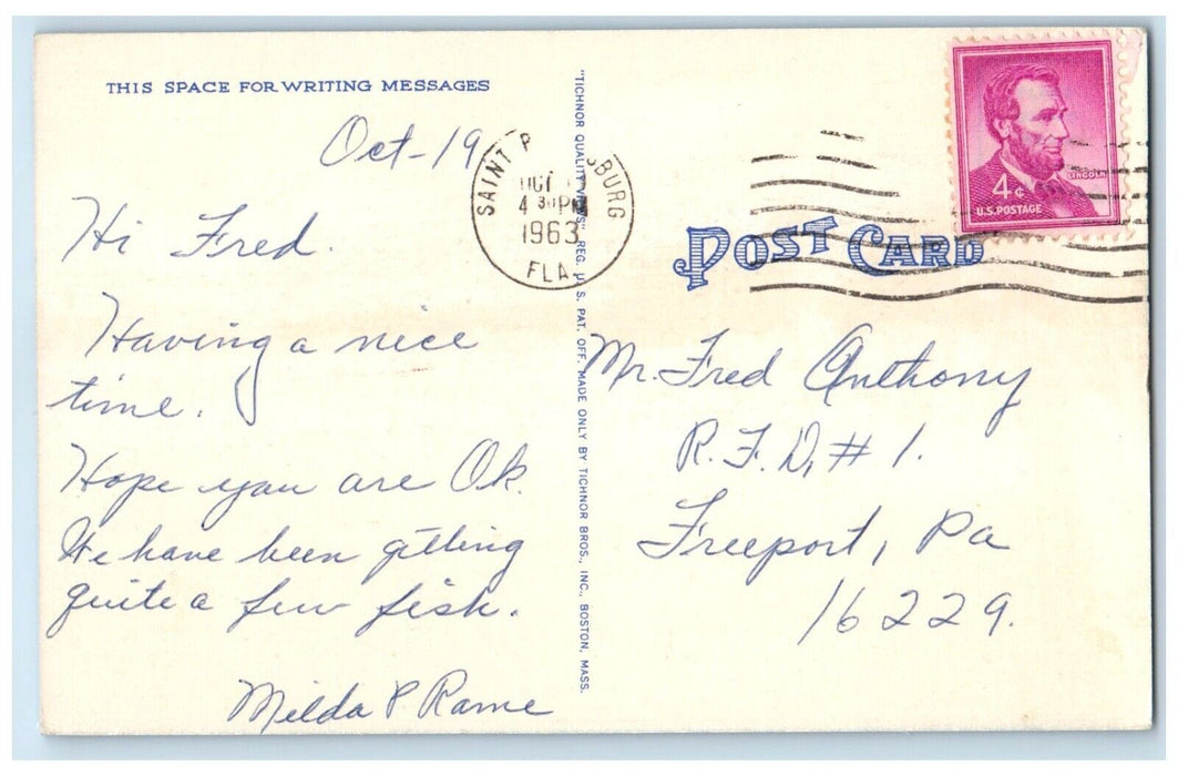 1963 Municipal Beach Sunshine City Swimming Pool St. Petersburg Florida Postcard