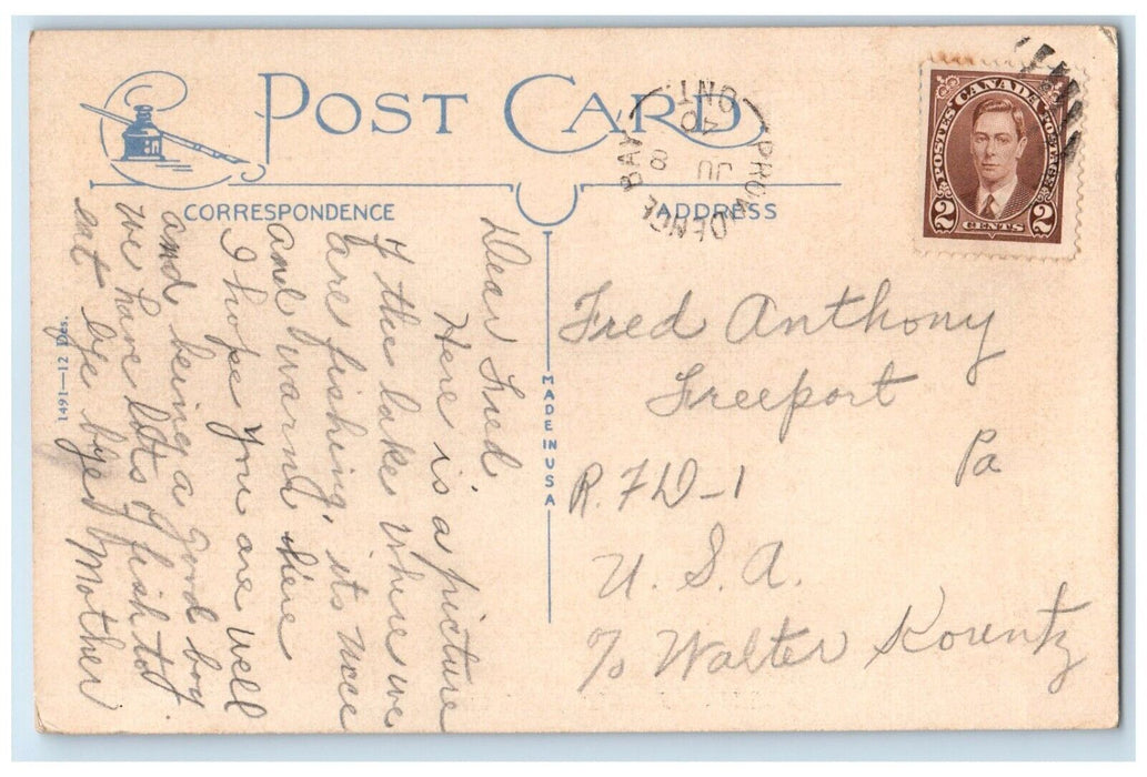 1940 Greetings From Lake Providence Bay Ontario Canada Vintage Antique Postcard