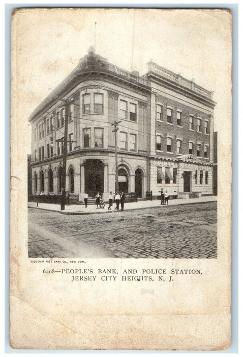 1910 Peoples Bank Police Station Jersey City Heights New Jersey Vintage Postcard