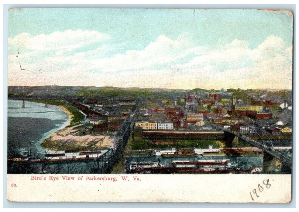 c1910 Birds Eye View Town Bridge Exterior Parkersburg West Virginia WV Postcard