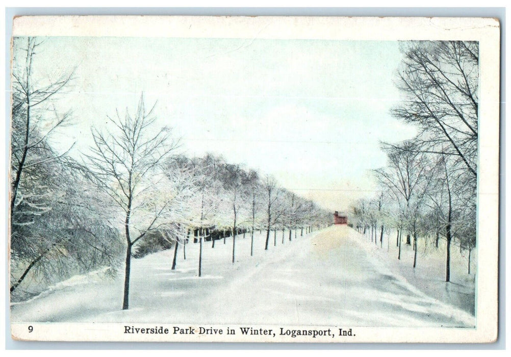 1910 Riverside Park Drive In Winter Logansport Indiana IN Antique Postcard