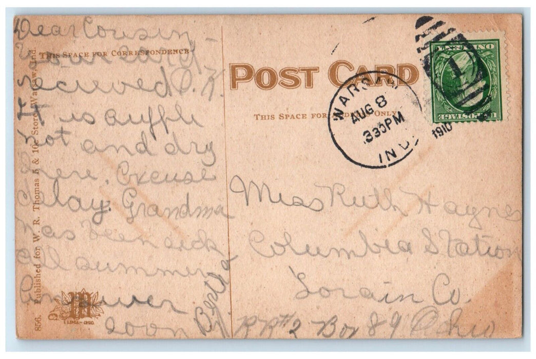 1910 High School Building Campus Warsaw Indiana IN Posted Antique Postcard