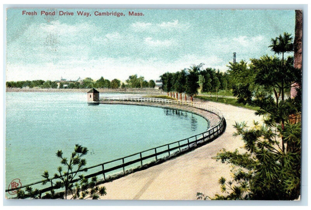 c1910 Fresh Pond Drive Way Lake River Cambridge Massachusetts Vintage Postcard