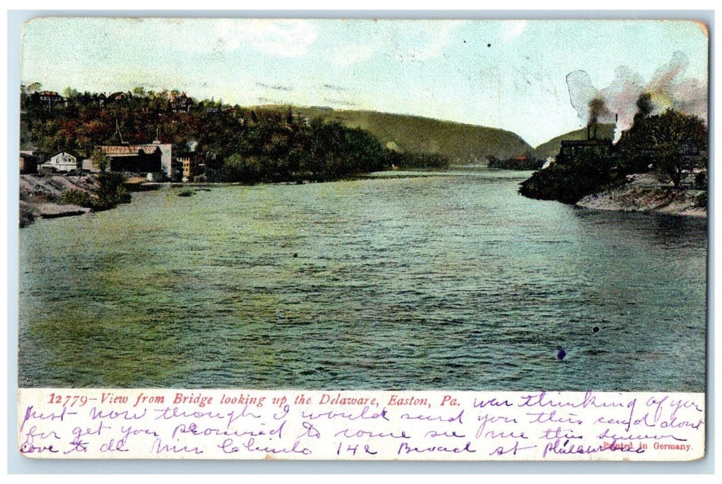1908 View Bridge Looking Delaware River Easton Pennsylvania PA Vintage Postcard