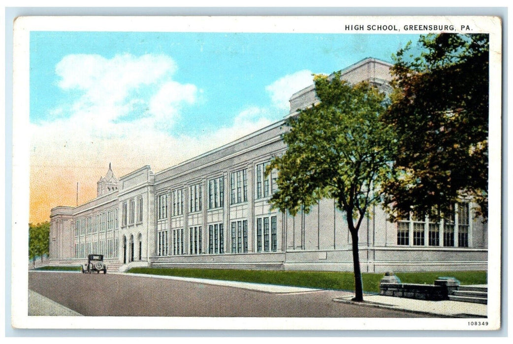 c1920 High School Exterior Building Street Greensburg Pennsylvania PA Postcard