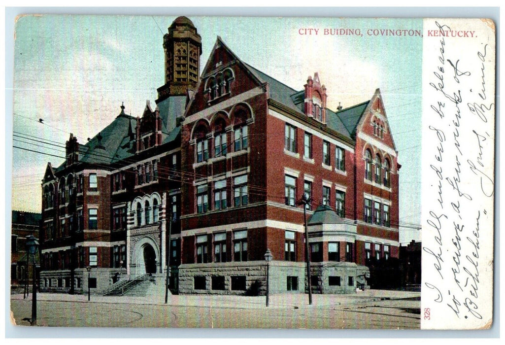 1907 City Building Streer View Covington Kentucky KY Posted Antique Postcard