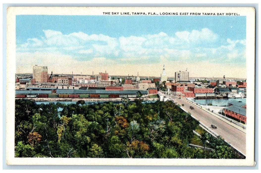 c1920 Looking East Tampa Bay Hotel Exterior Road Skyline Tampa Florida Postcard