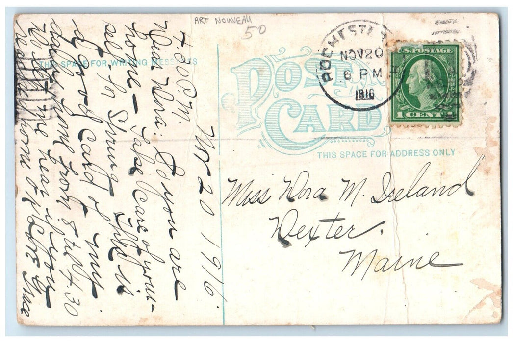 1916 Masonic Temple Exterior Building Nouveau Rochester New Hampshire Postcard