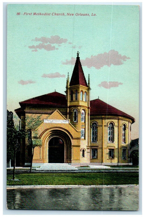 c1910's First Methodist Church Scene Street New Orleans Louisiana LA Postcard